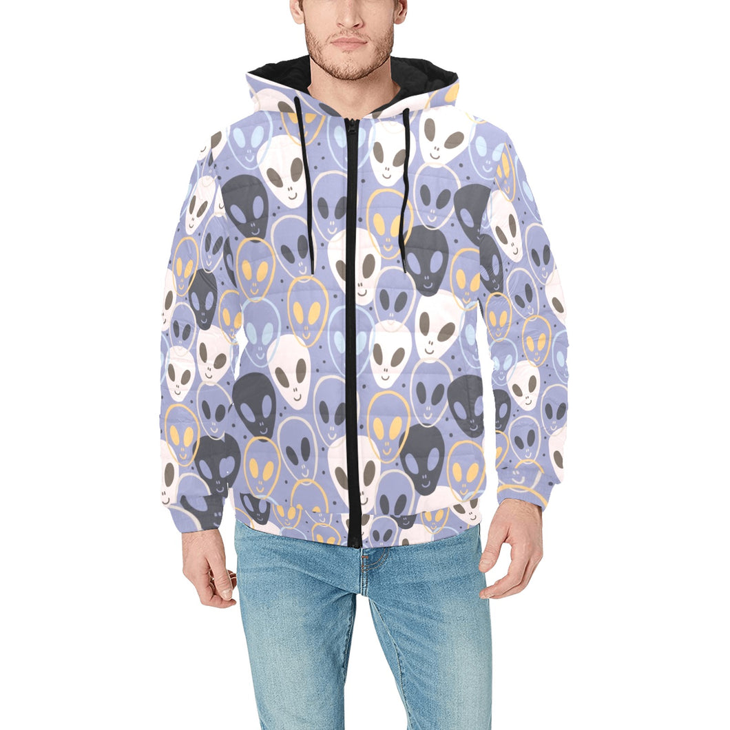 Alien Pattern Print Design 05 Men's Padded Hooded Jacket(ModelH42)