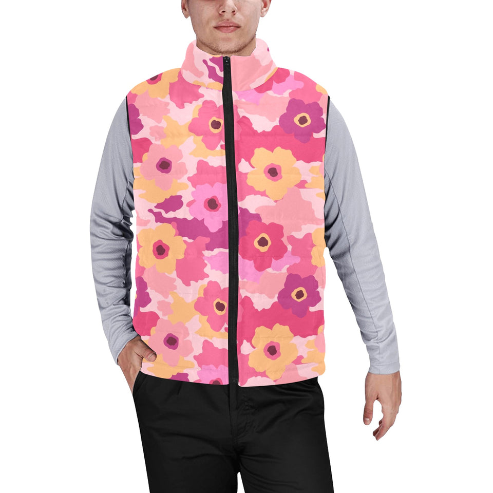 Pink Camo Camouflage Flower Pattern Men's Padded Vest