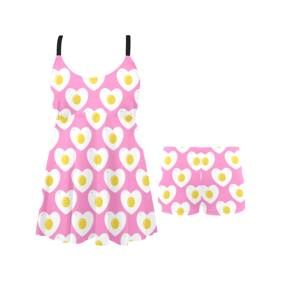 Fried Eggs Pattern Print Design 02 Chest Sexy Pleated Two Piece Swim Dress