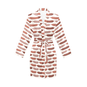 Sausage Pattern Print Design 02 Women's Long Sleeve Belted Night Robe