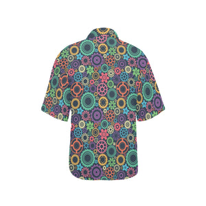 Gear Pattern Print Design 02 Women's All Over Print Hawaiian Shirt