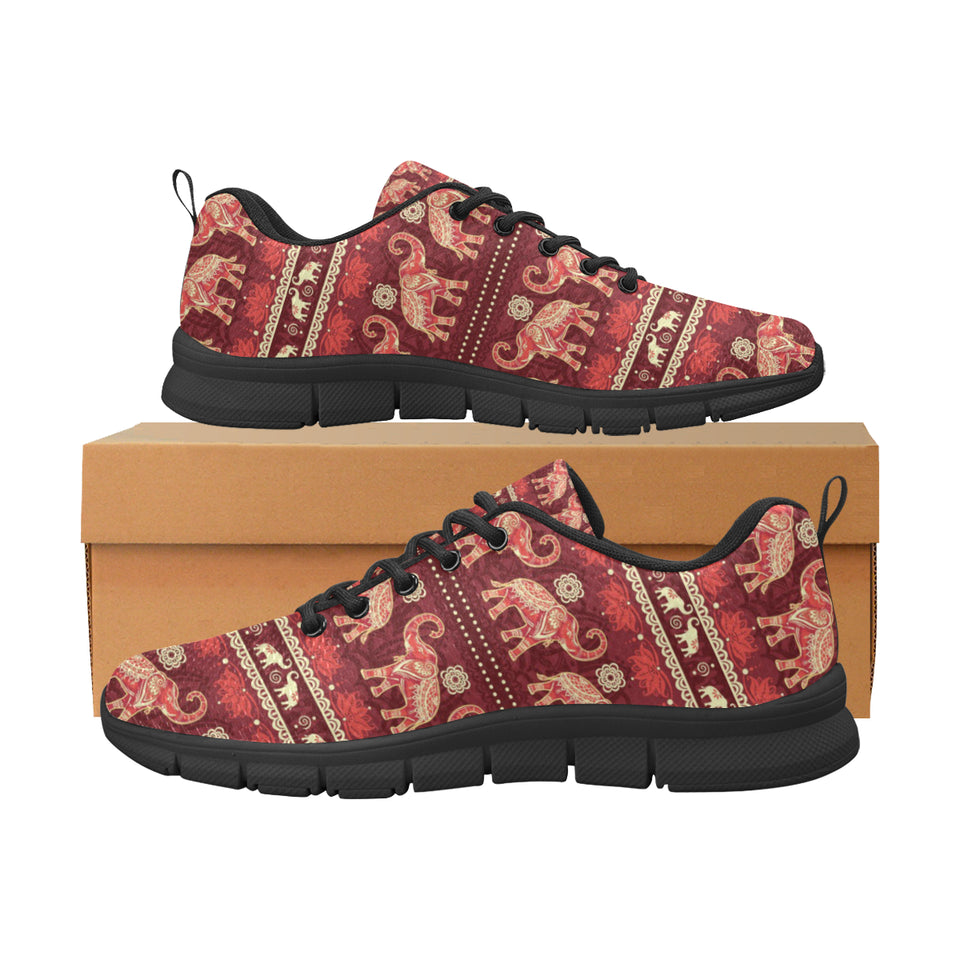 Elephant Red Pattern Ethnic Motifs Men's Sneakers Black