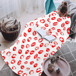 Lips Pattern Print Design 01 Blanket Robe with Sleeves