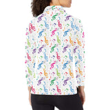 Music Notes Pattern Print Design 02 Women's Long Sleeve Polo Shirt