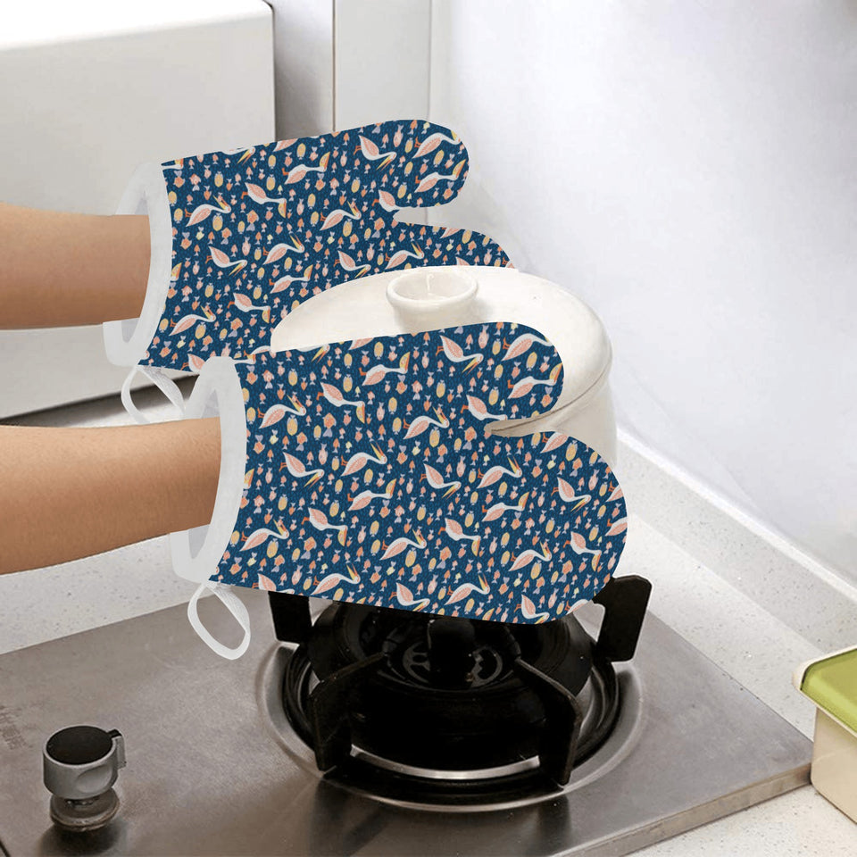 Pelican Pattern Print Design 01 Heat Resistant Oven Mitts