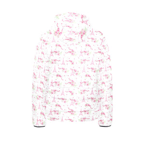 Eiffel Tower Pink Theme Pattern Print Design 05 Kids' Boys' Girls' Padded Hooded Jacket