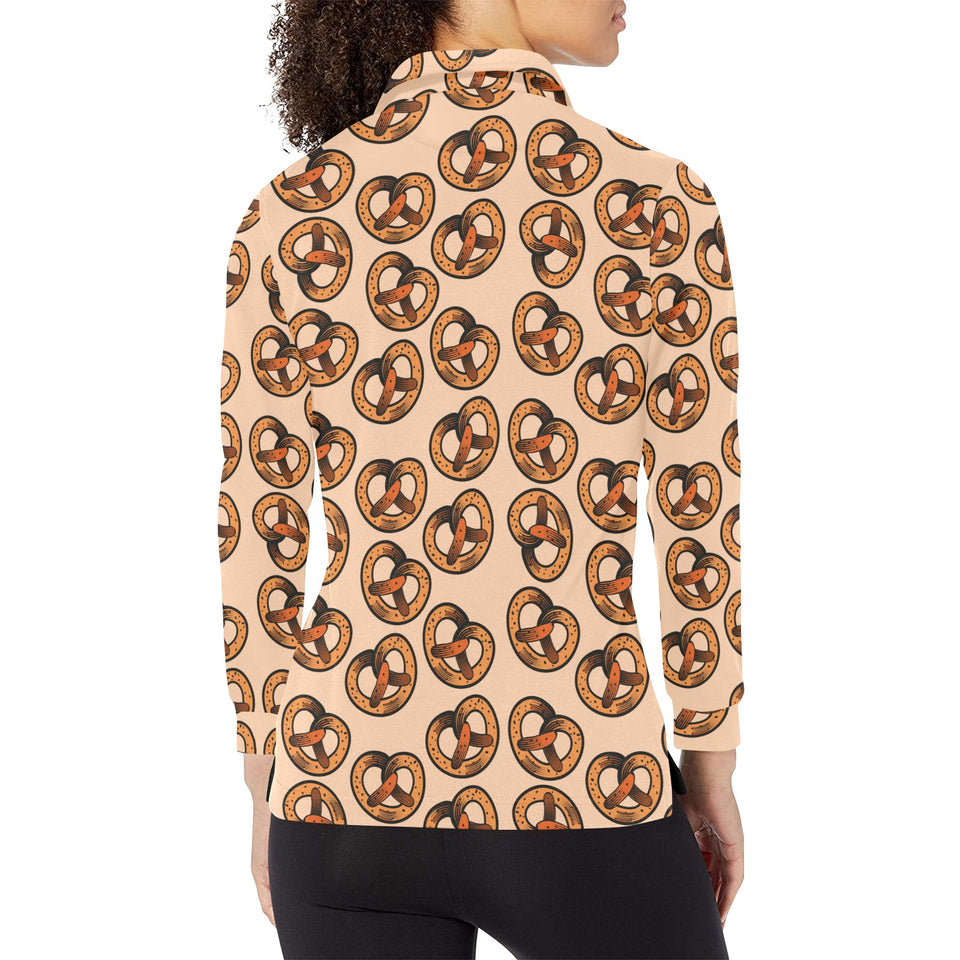 Pretzels Pattern Print Design 02 Women's Long Sleeve Polo Shirt