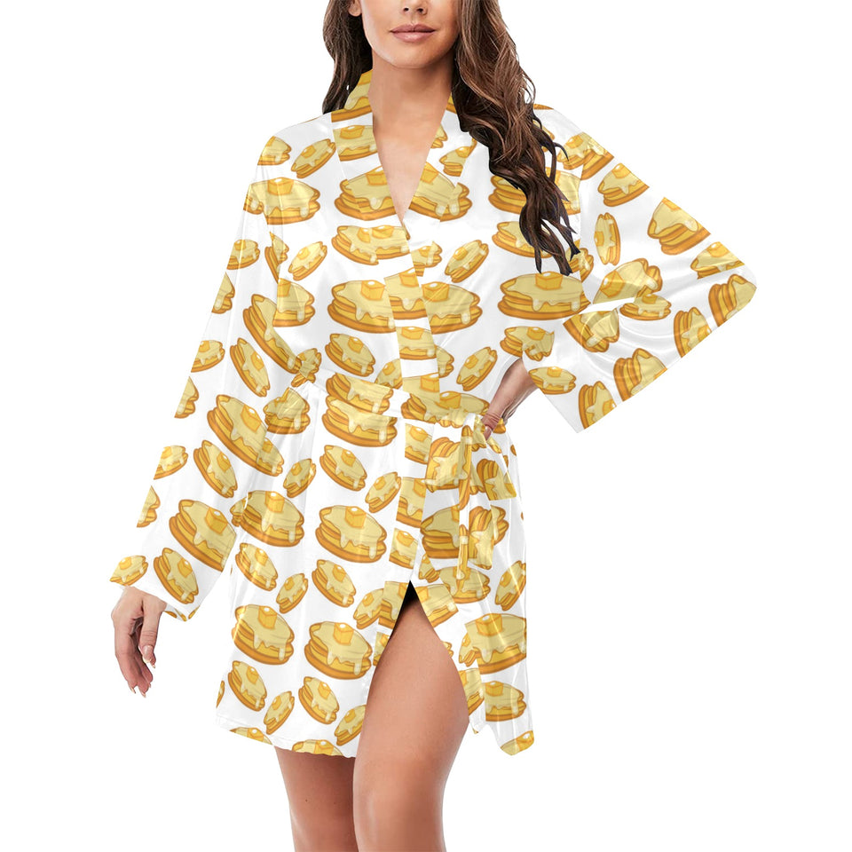 Pancake Pattern Print Design 05 Women's Long Sleeve Belted Night Robe