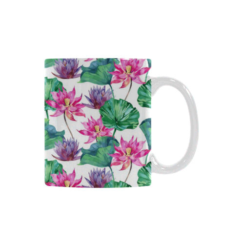 Pink Lotus Waterlily Pattern Classical White Mug (FulFilled In US)