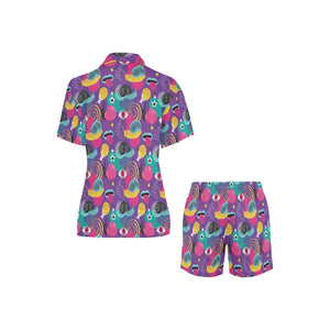 Snail Pattern Print Design 02 Women's V-Neck Short Pajama Set