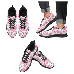 Pink Sakura Pattern Men's Sneakers Black