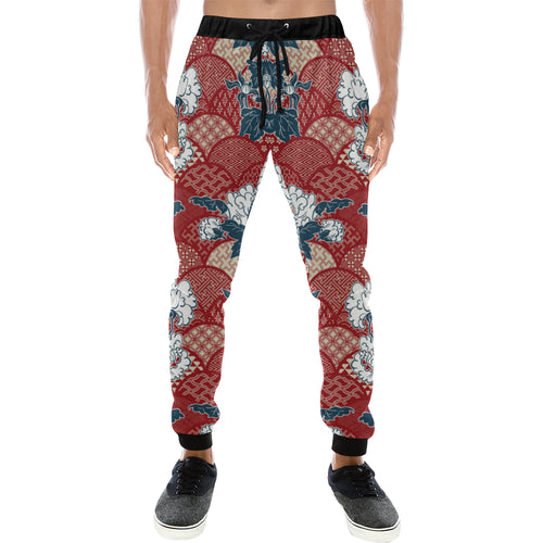 Red Theme Japanese Pattern Unisex Casual Sweatpants