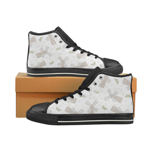 Windmill Pattern Background Women's High Top Canvas Shoes Black