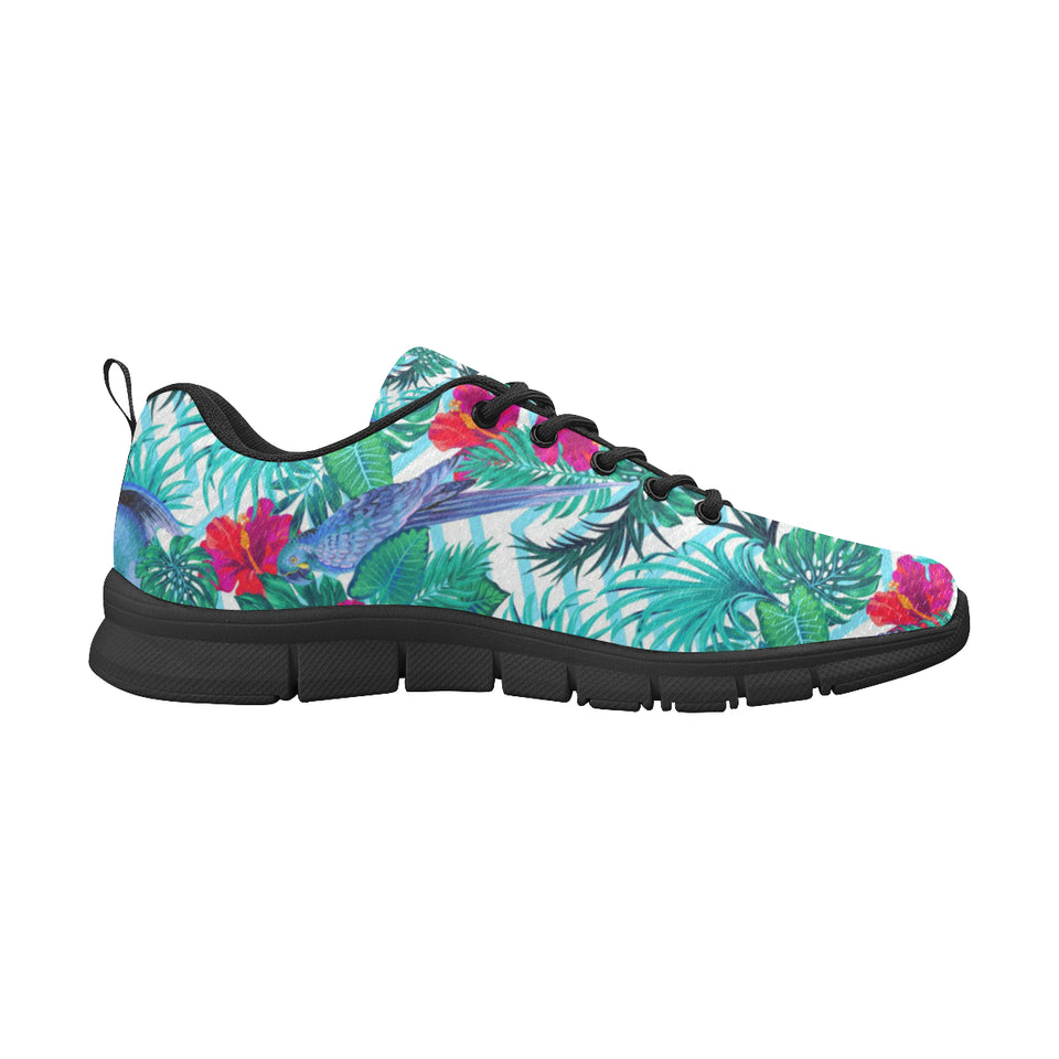 Blue Parrot Hibiscus Pattern Men's Sneakers Black