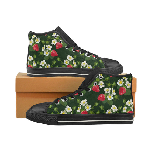 Strawberry Pattern Background Women's High Top Canvas Shoes Black