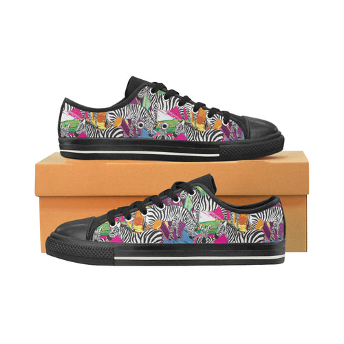 Zebra Colorful Pattern Men's Low Top Canvas Shoes Black