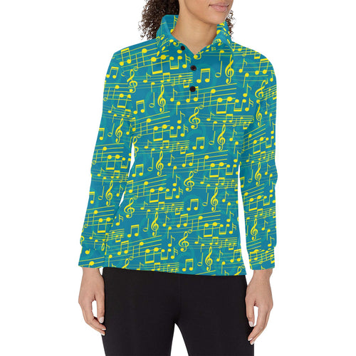 Music Notes Pattern Print Design 05 Women's Long Sleeve Polo Shirt