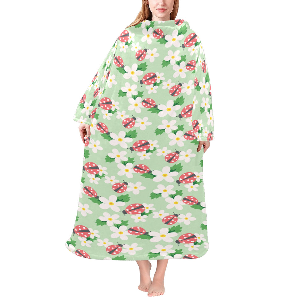 Ladybug Pattern Print Design 05 Blanket Robe with Sleeves