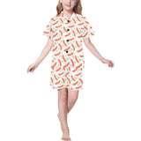 Sausage Pattern Print Design 03 Kids' Boys' Girls' V-Neck Short Pajama Set