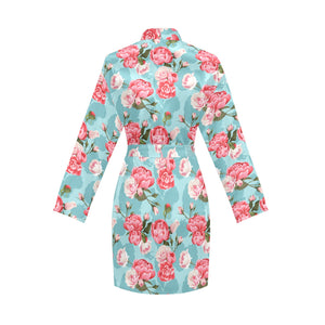 Rose Pattern Print Design 03 Women's Long Sleeve Belted Night Robe