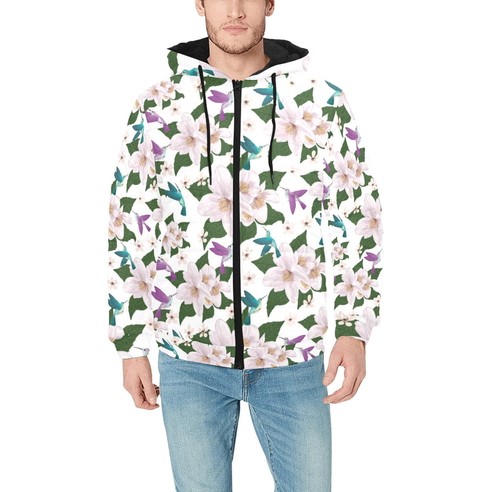 Hummingbird Pattern Print Design 01 Men's Padded Hooded Jacket(ModelH42)