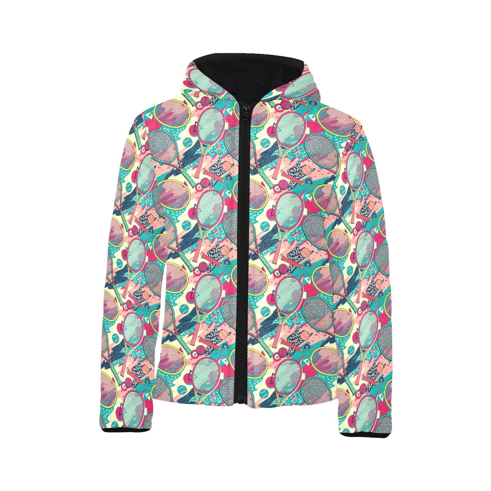 Tennis Pattern Print Design 01 Kids' Boys' Girls' Padded Hooded Jacket