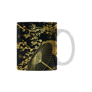 Gold Fan Flower Japanese Pattern Classical White Mug (FulFilled In US)
