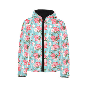 Rose Pattern Print Design 03 Kids' Boys' Girls' Padded Hooded Jacket