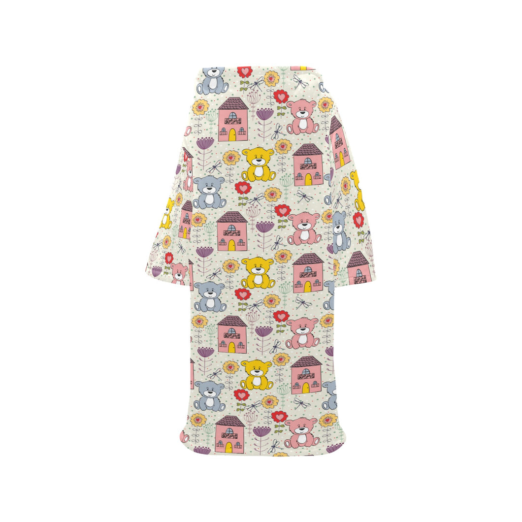 Teddy Bear Pattern Print Design 04 Blanket Robe with Sleeves