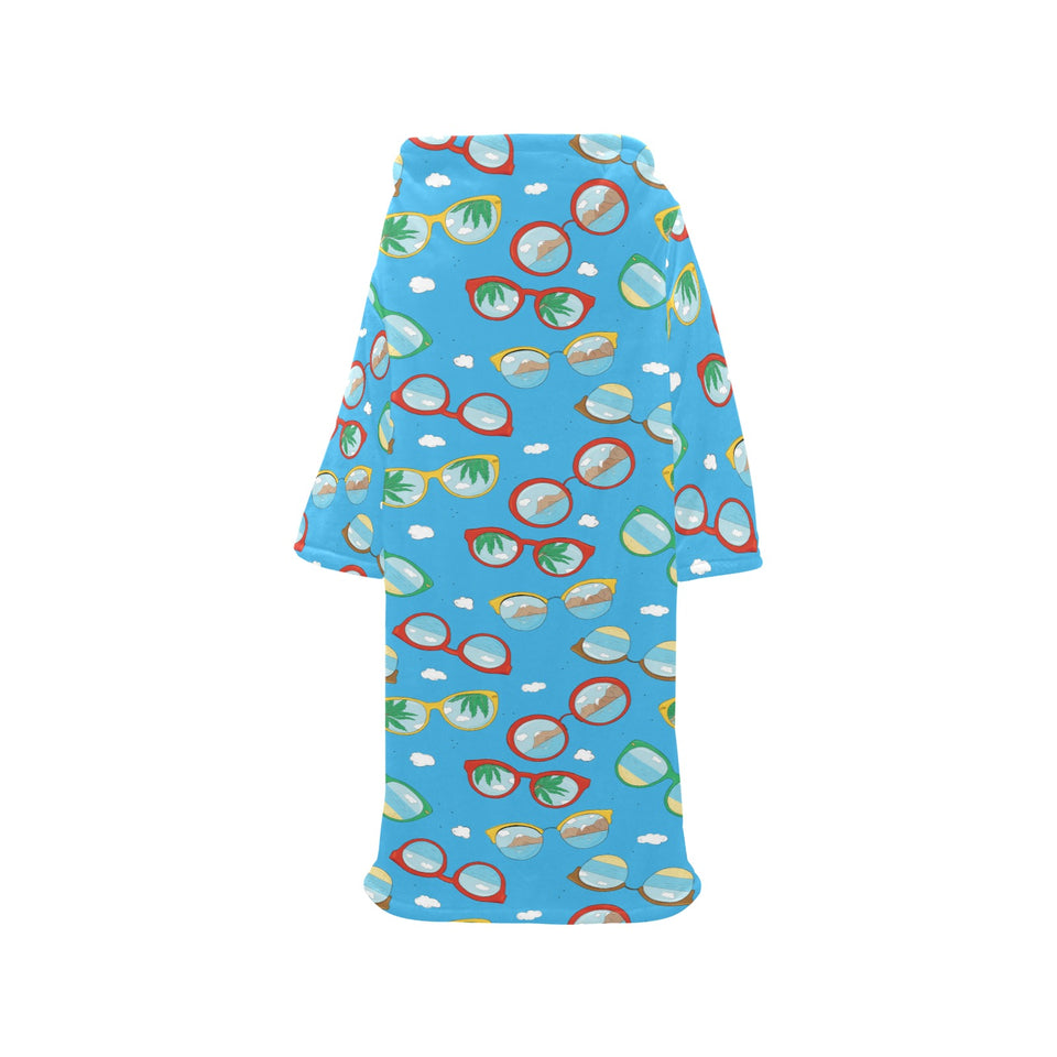 Sun Glasses Pattern Print Design 03 Blanket Robe with Sleeves