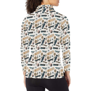 Skate Board Pattern Print Design 01 Women's Long Sleeve Polo Shirt