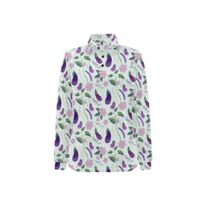 Eggplant Pattern Print Design 03 Women's Long Sleeve Polo Shirt