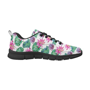 Pink Lotus Waterlily Pattern Men's Sneakers Black