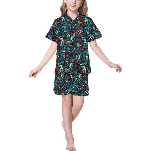 Swallow Pattern Print Design 04 Kids' Boys' Girls' V-Neck Short Pajama Set