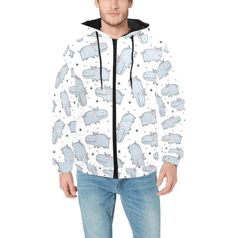 Hippopotamus Pattern Print Design 01 Men's Padded Hooded Jacket(ModelH42)