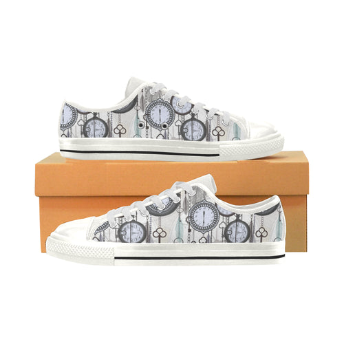 Vintage Clock Pattern Women's Low Top Canvas Shoes White