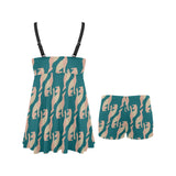 Greyhound Pattern Print Design 05 Chest Sexy Pleated Two Piece Swim Dress