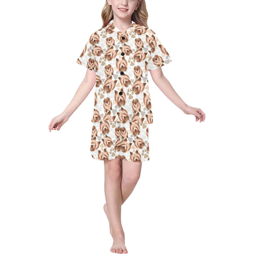 Yorkshire Terrier Pattern Print Design 04 Kids' Boys' Girls' V-Neck Short Pajama Set