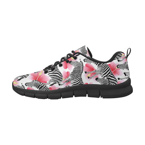 Zebra Red Hibiscus Pattern Men's Sneakers Black