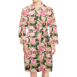 Rose Pattern Print Design 04 Men's Long Sleeve Belted Night Robe