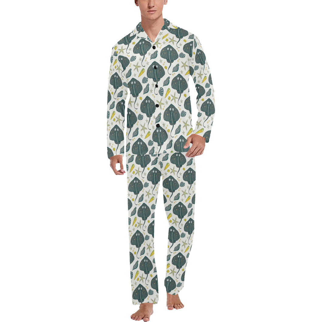 Stingray Pattern Print Design 03 Men's Long Pajama Set