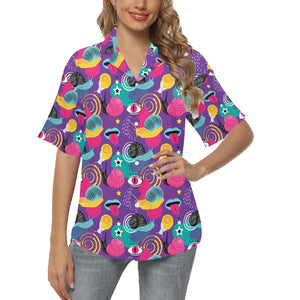 Snail Pattern Print Design 02 Women's All Over Print Hawaiian Shirt