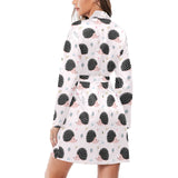 Hedgehog Pattern Print Design 04 Women's Long Sleeve Belted Night Robe