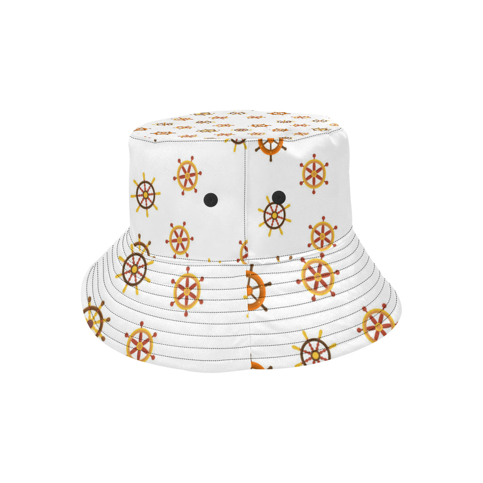 Nautical Steering Wheel Rudder Wooden Pattern Unisex Bucket Hat