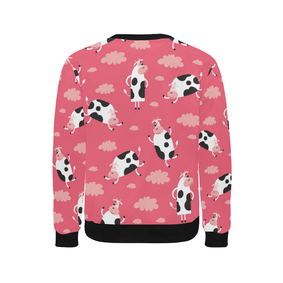 Cow Pattern Pink Background Men's Crew Neck Sweatshirt