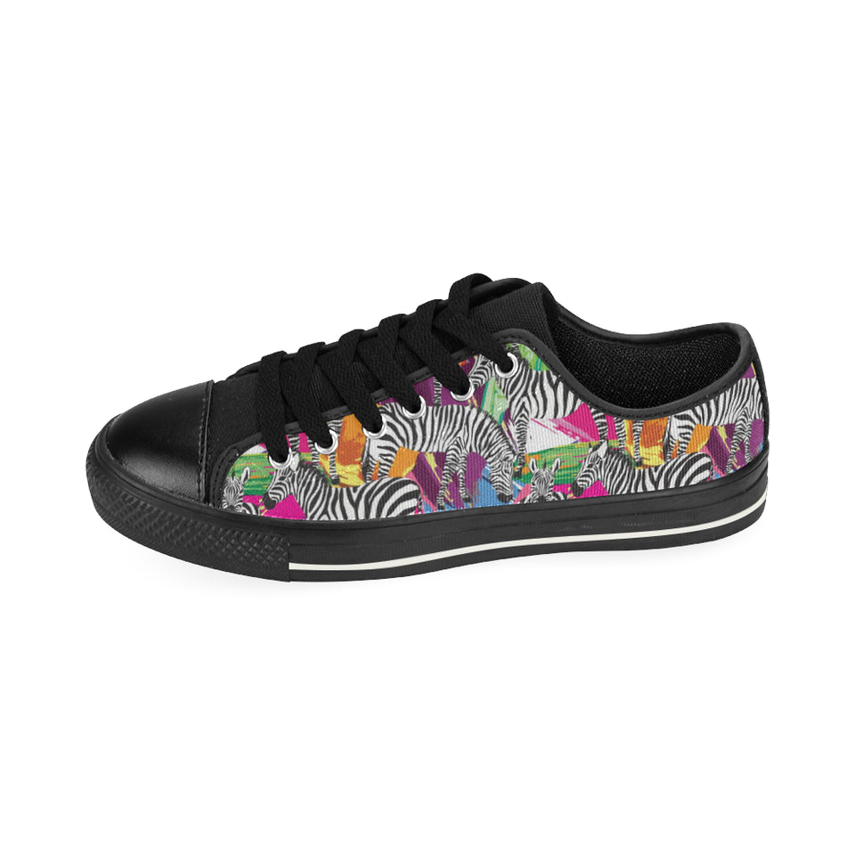 Zebra Colorful Pattern Men's Low Top Canvas Shoes Black