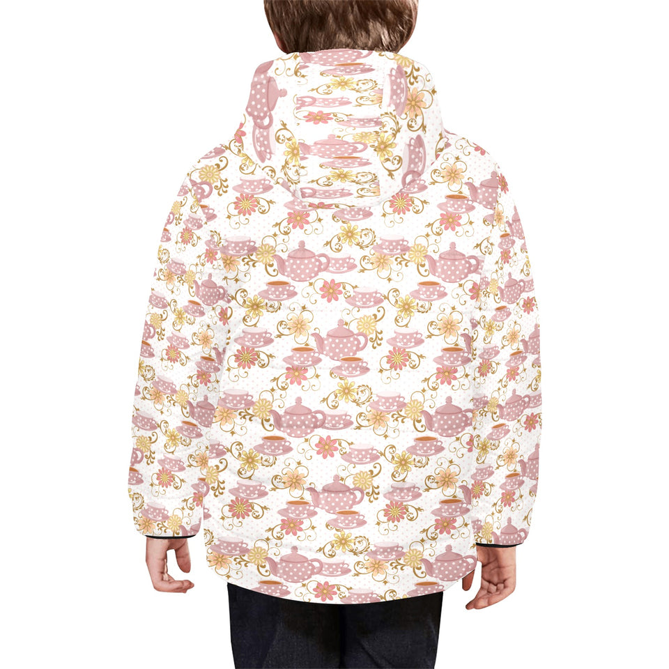 Tea pots Pattern Print Design 01 Kids' Boys' Girls' Padded Hooded Jacket