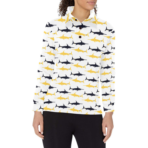 Swordfish Pattern Print Design 05 Women's Long Sleeve Polo Shirt