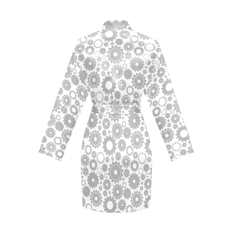 Gear Pattern Print Design 03 Women's Long Sleeve Belted Night Robe