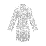 Gear Pattern Print Design 03 Women's Long Sleeve Belted Night Robe